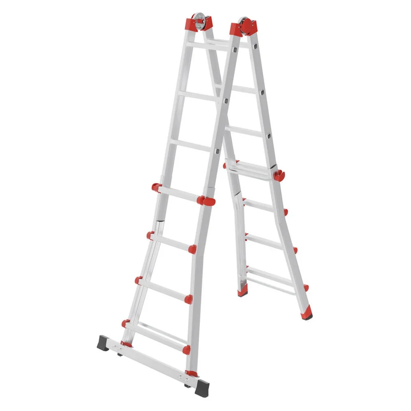 Hailo Sprossenleiter M80, Multifunktionsleiter, Aluminium, Silberfarben, 4x4 Sprossen, 7516-007