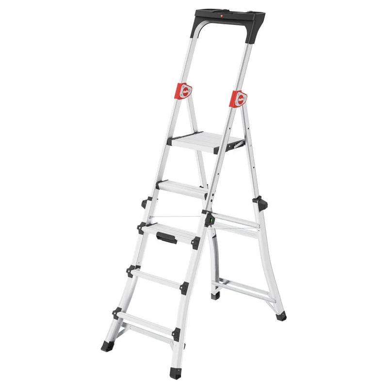 Hailo Stehleiter TL 100 TopLine, Teleskop-Stehleiter, Aluminium, Silberfarben, 3-5 Stufen, 8450-100