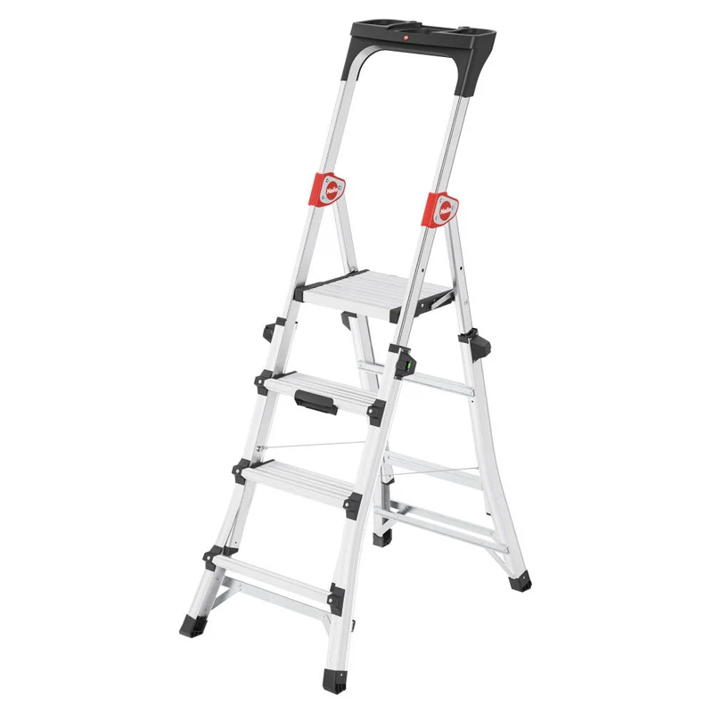 Hailo Stehleiter TL 100 TopLine, Teleskop-Stehleiter, Aluminium, Silberfarben, 3-5 Stufen, 8450-100