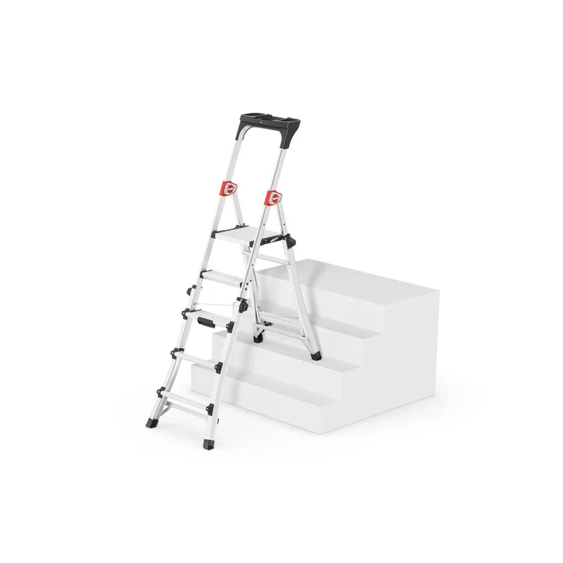 Hailo Stehleiter TL 100 TopLine, Teleskop-Stehleiter, Aluminium, Silberfarben, 3-5 Stufen, 8450-100