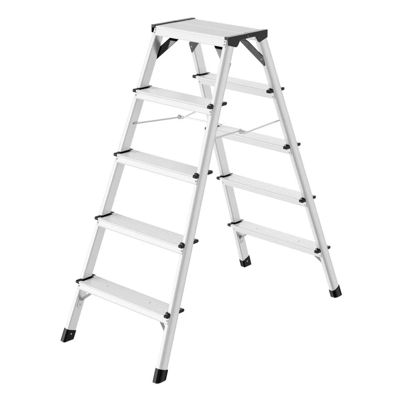 Hailo Stehleiter D60 StandardLine, Alu-Sicherheits-Doppelstufenleiter, Aluminium, Silberfarben, 2x5 Stufen, 8655-007