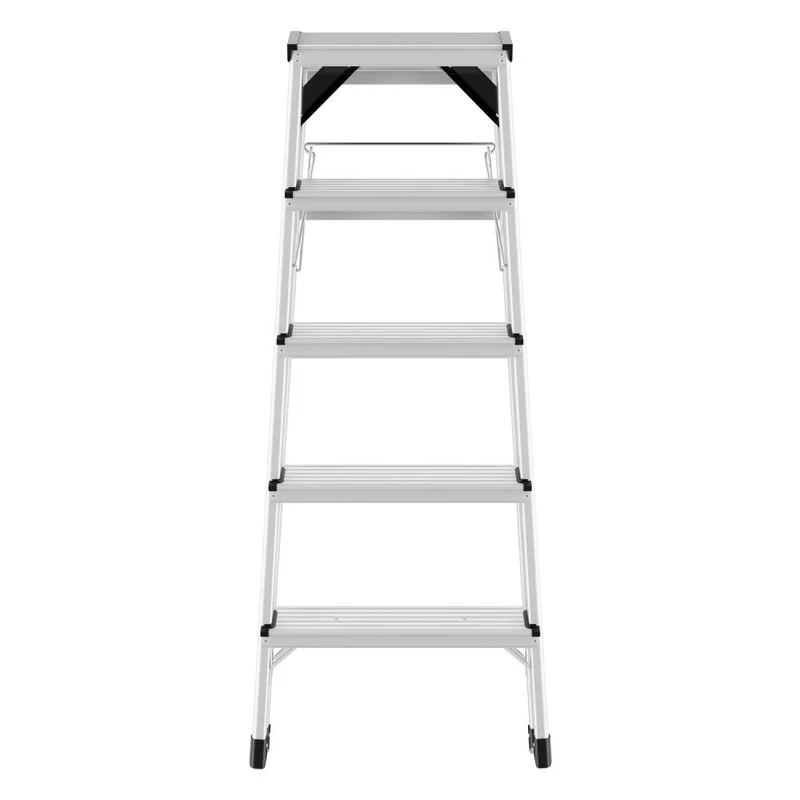 Hailo Stehleiter D60 StandardLine, Alu-Sicherheits-Doppelstufenleiter, Aluminium, Silberfarben, 2x5 Stufen, 8655-007