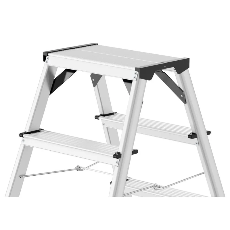 Hailo Stehleiter D60 StandardLine, Alu-Sicherheits-Doppelstufenleiter, Aluminium, Silberfarben, 2x5 Stufen, 8655-007