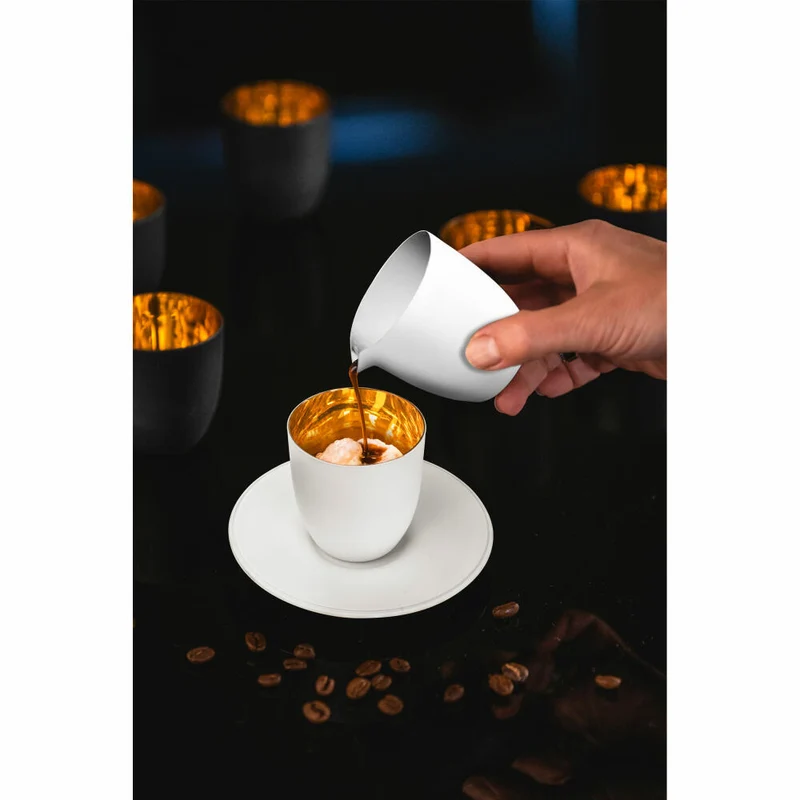 Eisch Affogato al oro Glas Cosmo pure white, 3-tlg., Espressoglas mit Untersetzer und Kännchen, Weiß / Gold, 77410905