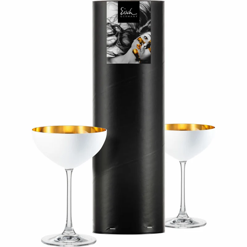 Eisch Dessertschalen Cosmo pure white, 2er Set, Dessert Schale, Cocktailschale, Kristallglas, Gold / Weiß, 250 ml, 77455181