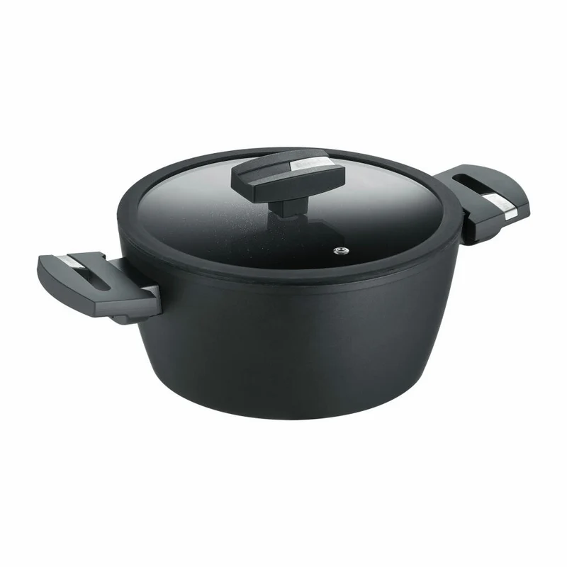 Berndes Balance Induction Enduro Kochtopfset, 7-tlg., Topfset, Kochtopf, Stieltopf, Glasdeckel, Bratpfanne, Antihaftversiegelung, Aluminium, Schwarz, 0019886287