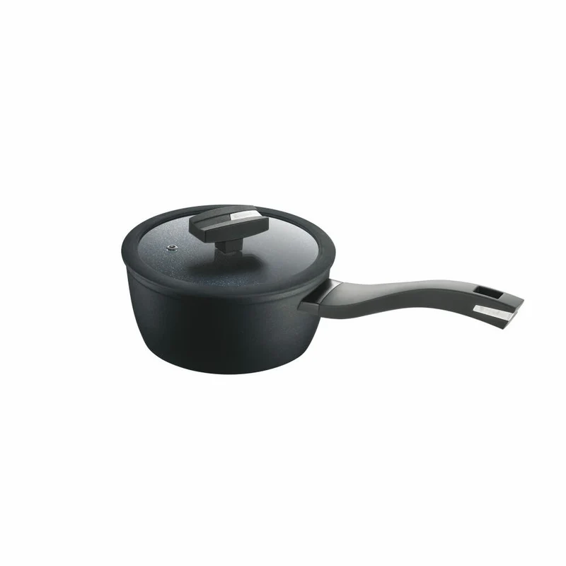 Berndes Balance Induction Enduro Kochtopfset, 7-tlg., Topfset, Kochtopf, Stieltopf, Glasdeckel, Bratpfanne, Antihaftversiegelung, Aluminium, Schwarz, 0019886287