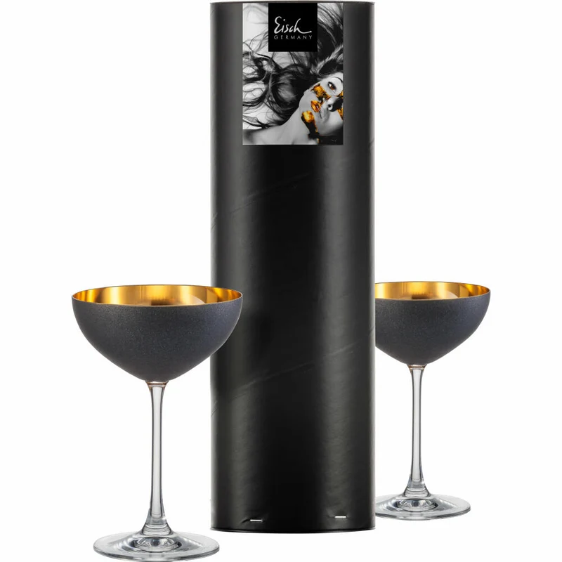 Eisch Dessertschalen Cosmo Gold, 2er Set, Dessert Schale, Cocktailschale, Kristallglas, Gold / Schwarz, 250 ml, 70555181