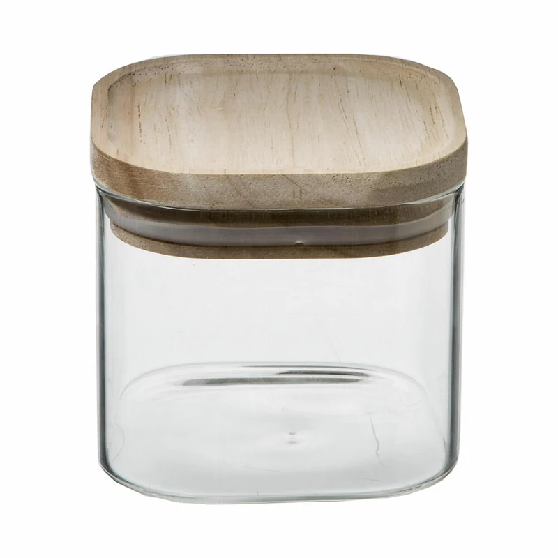 5Five Simply Smart Vorratsglas-Set 3-tlg., stapelbare Behälter mit Deckel, Borosilikatglas, Holz, 179623
