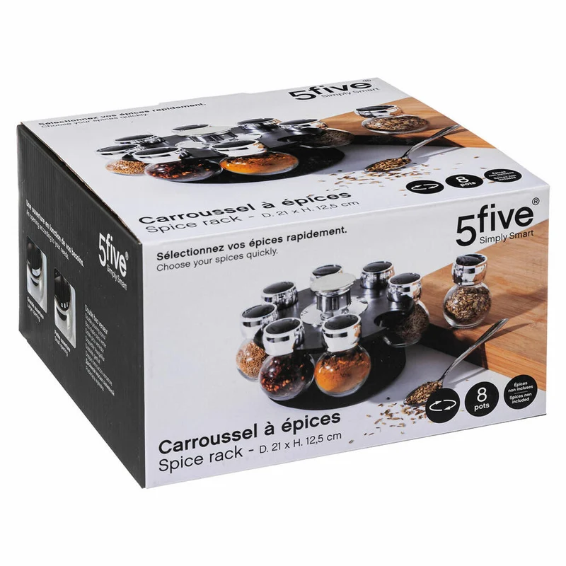 5Five Simply Smart Gewürzkarussell mit 8 Gewürzdosen, drehbar, Kunststoff, Glas, 146651