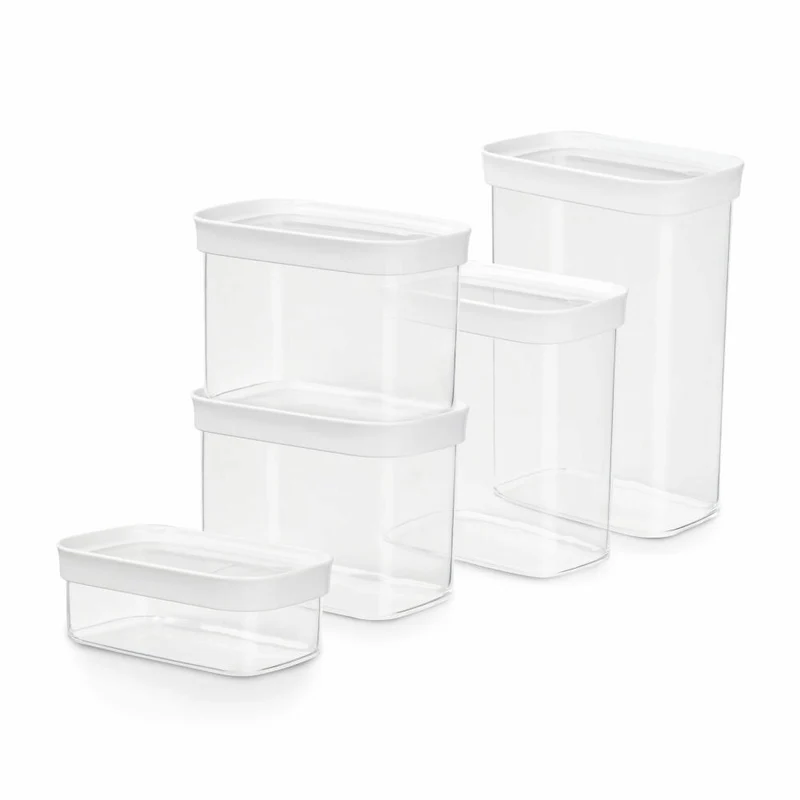 EMSA Optima Vorratsdosen Set, 5-tlg., Aufbewahrungsdosen, Vorratsode, Frischhaltedose, Kunststoff, Transparent / Weiß, N11428