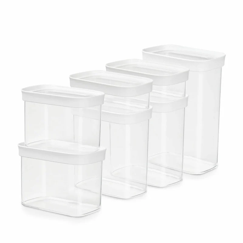 EMSA Optima Vorratsdosen Set, 7-tlg., Aufbewahrungsdosen, Vorratsode, Frischhaltedose, Kunststoff, Transparent / Weiß, N11429