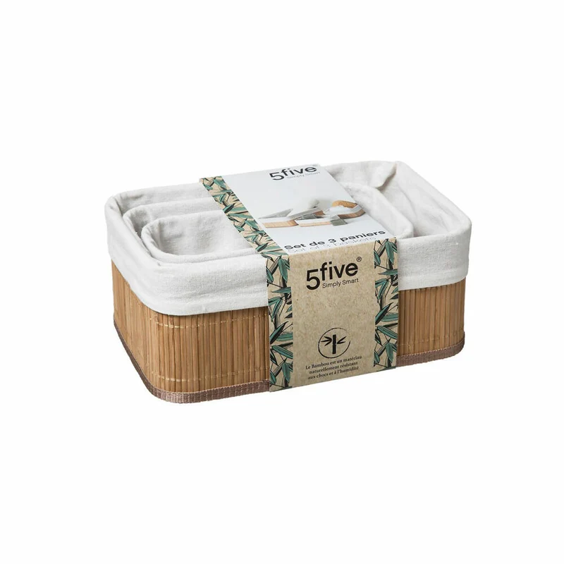 5Five Simply Smart Aufbewahrungskorb-Set 3-tlg., Körbchen, Bambus, Polyester, 174509A