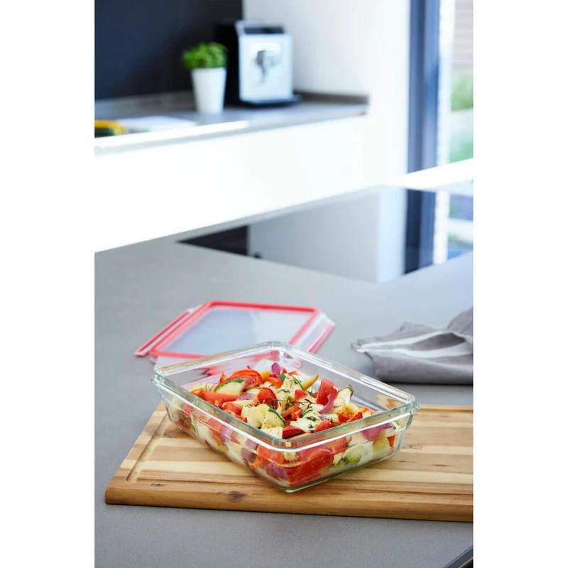 EMSA Clip & Close GLAS Frischhaltedose, Vorratsbehälter, Vorratsdose, Transparent / Rot, 0.1 L, N10401