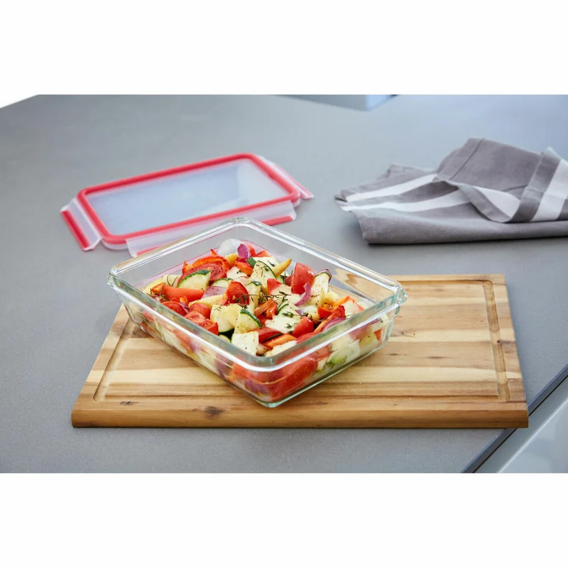 EMSA Clip & Close GLAS Frischhaltedose, Vorratsbehälter, Vorratsdose, Transparent / Rot, 0.18 L, N10413