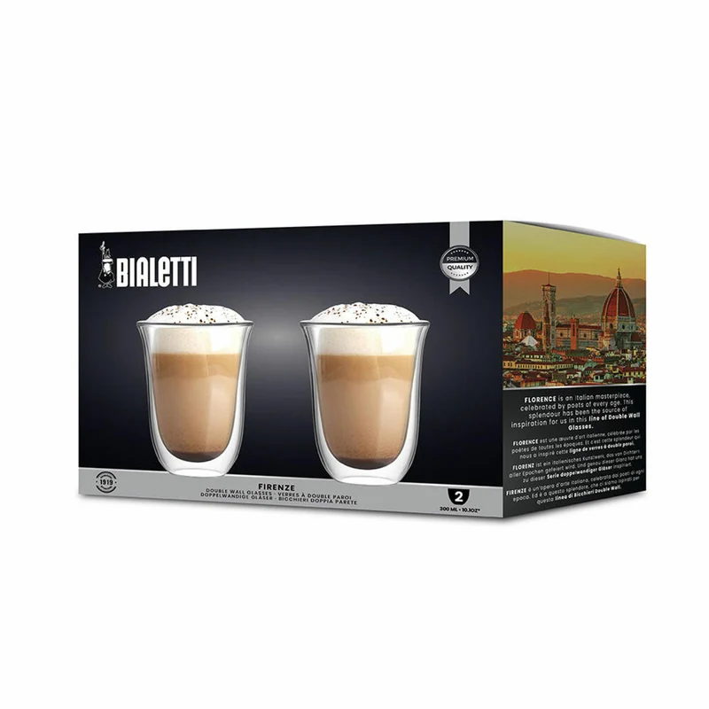 Bialetti Glasbecherset Firenze, 2er Set, Doppelwandig, Kaffeetasse, Becher, Tasse, 300 ml, DBW011