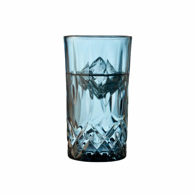 Lyngby Glas Highballglas Sorrento 4er Set, Longdrinkgläser, Cocktailgläser, Glas, Blau, 380 ml, 27777