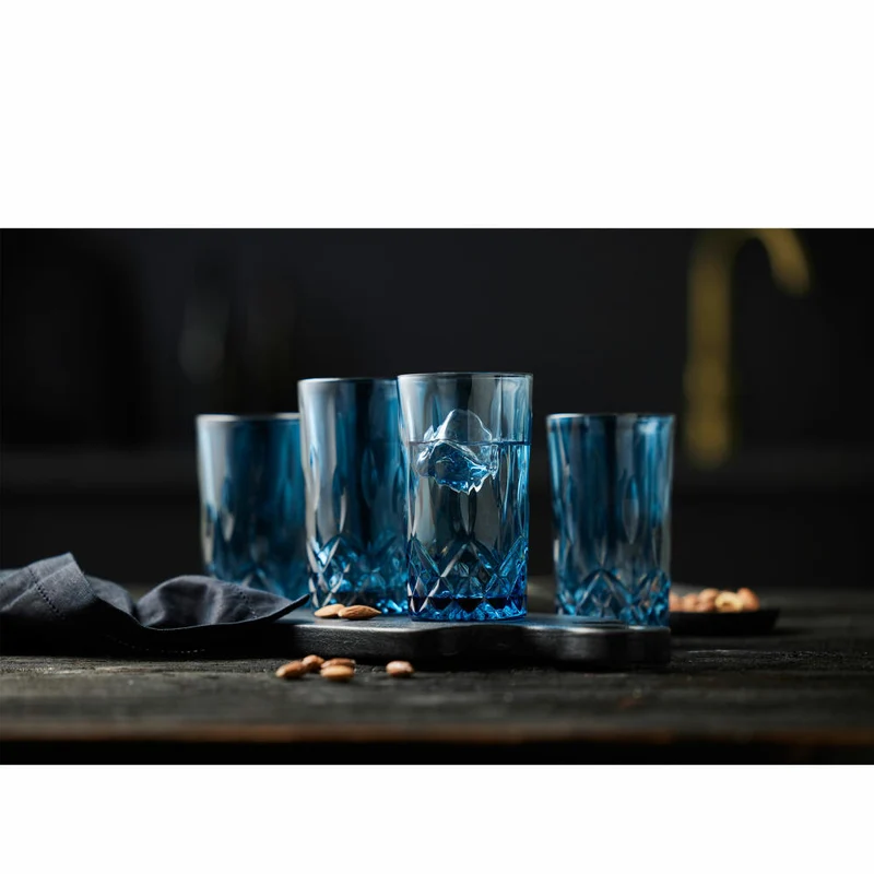 Lyngby Glas Highballglas Sorrento 4er Set, Longdrinkgläser, Cocktailgläser, Glas, Blau, 380 ml, 27777