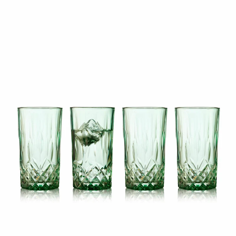 Lyngby Glas Highballglas Sorrento 4er Set, Longdrinkgläser, Cocktailgläser, Glas, Grün, 380 ml, 27779
