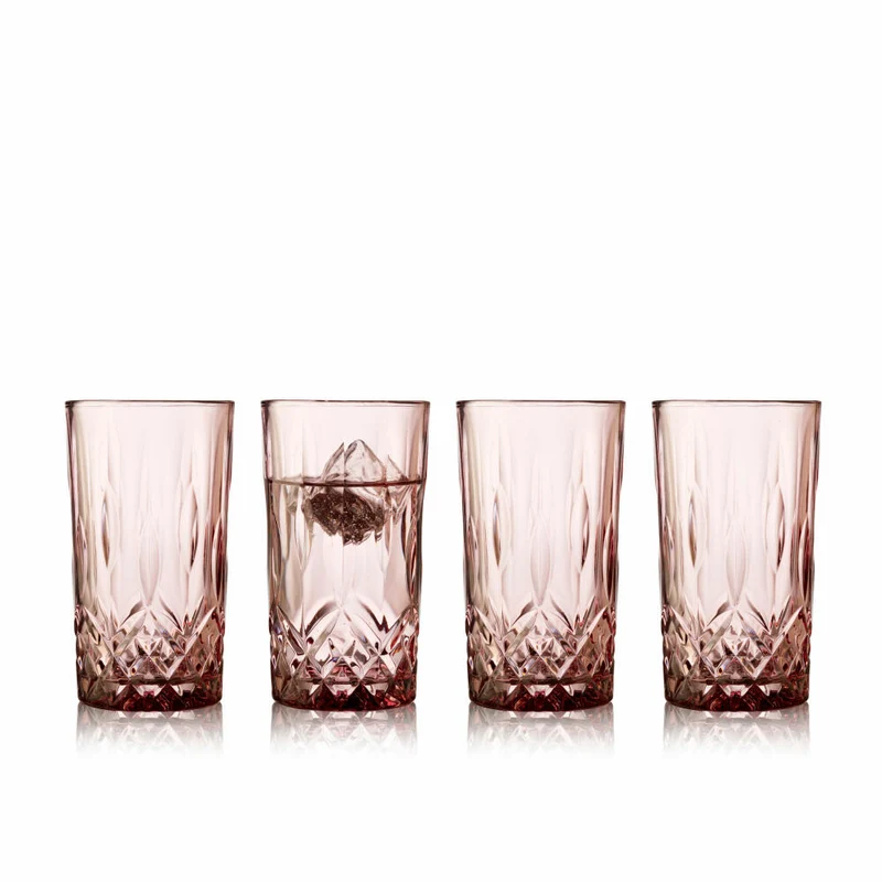 Lyngby Glas Highballglas Sorrento 4er Set, Longdrinkgläser, Cocktailgläser, Glas, Pink, 380 ml, 27781