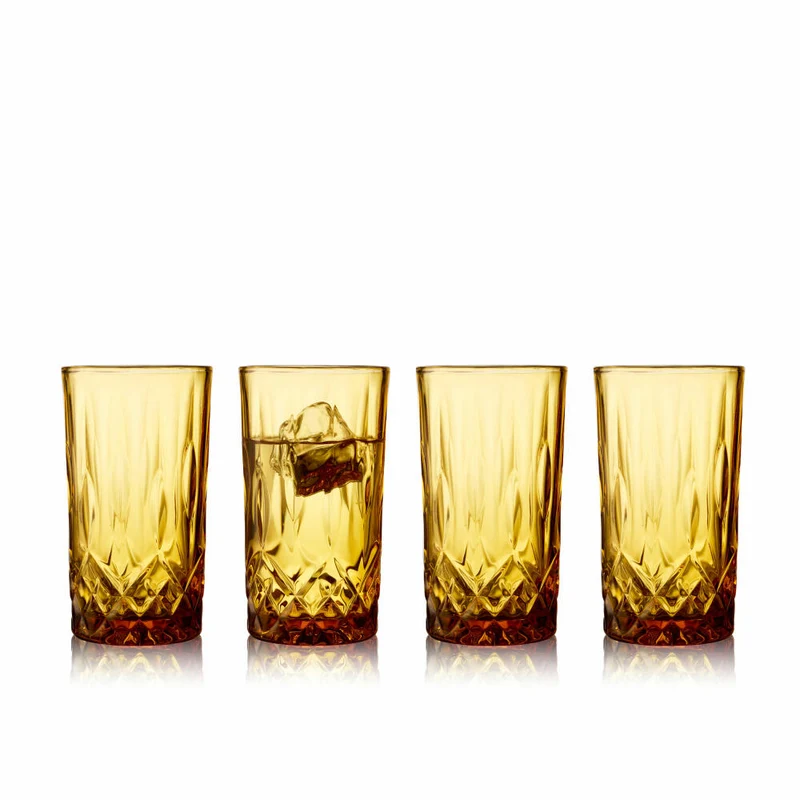 Lyngby Glas Highballglas Sorrento 4er Set, Longdrinkgläser, Cocktailgläser, Glas, Amber, 380 ml, 27782