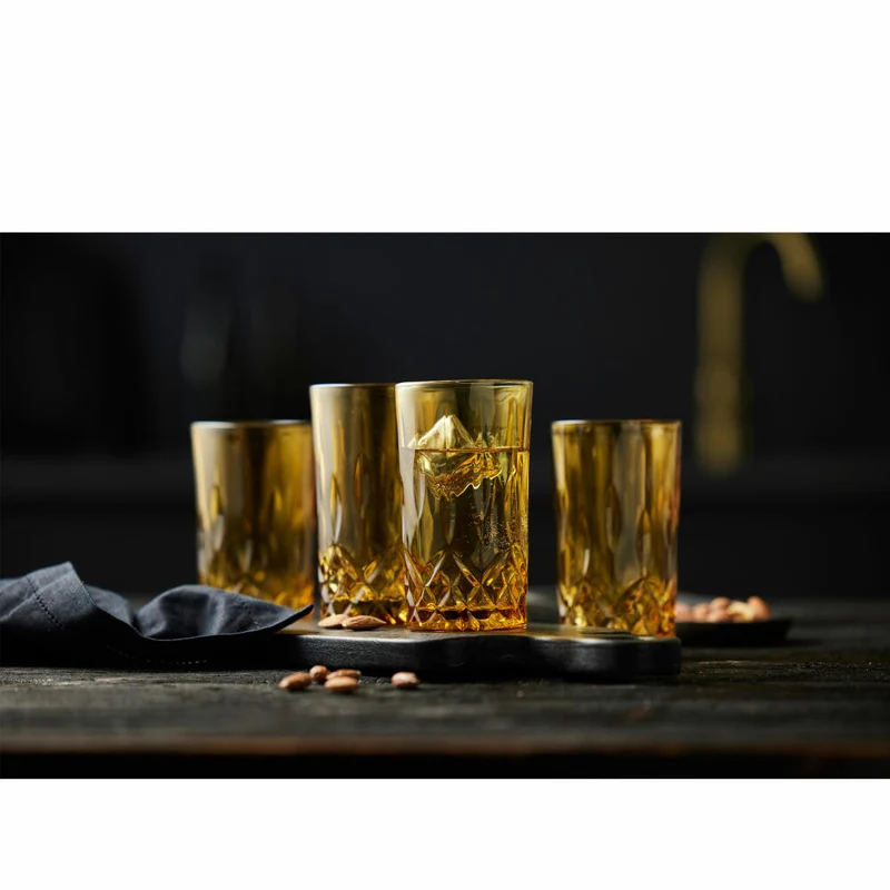 Lyngby Glas Highballglas Sorrento 4er Set, Longdrinkgläser, Cocktailgläser, Glas, Amber, 380 ml, 27782