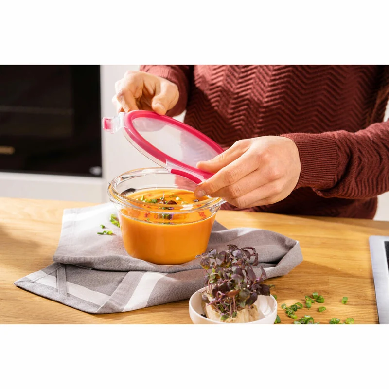 EMSA Clip & Close GLAS Frischhaltedose, Vorratsbehälter, Vorratsdose, Transparent / Rot, 0.9 L, N10404