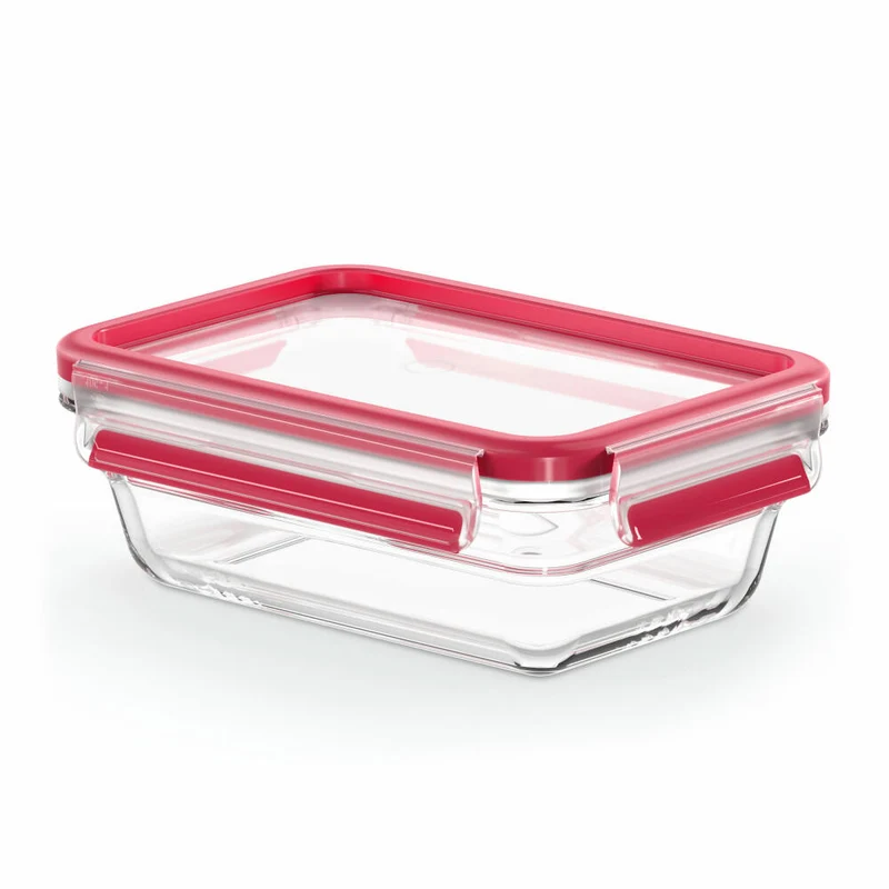 EMSA Clip & Close GLAS Frischhaltedose, Vorratsbehälter, Vorratsdose, Transparent / Rot, 0.7 L, N10406