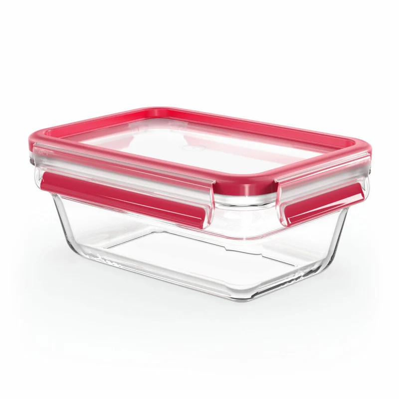 EMSA Clip & Close GLAS Frischhaltedose, Vorratsbehälter, Vorratsdose, Transparent / Rot, 0.85 L, N10408