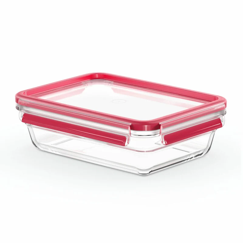 EMSA Clip & Close GLAS Frischhaltedose, Vorratsbehälter, Vorratsdose, Transparent / Rot, 1.1 L, N10409