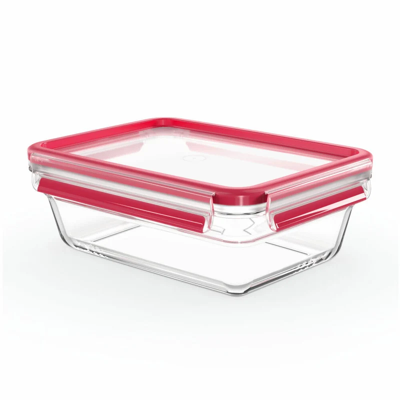 EMSA Clip & Close GLAS Frischhaltedose, Vorratsbehälter, Vorratsdose, Transparent / Rot, 1.3 L, N10410