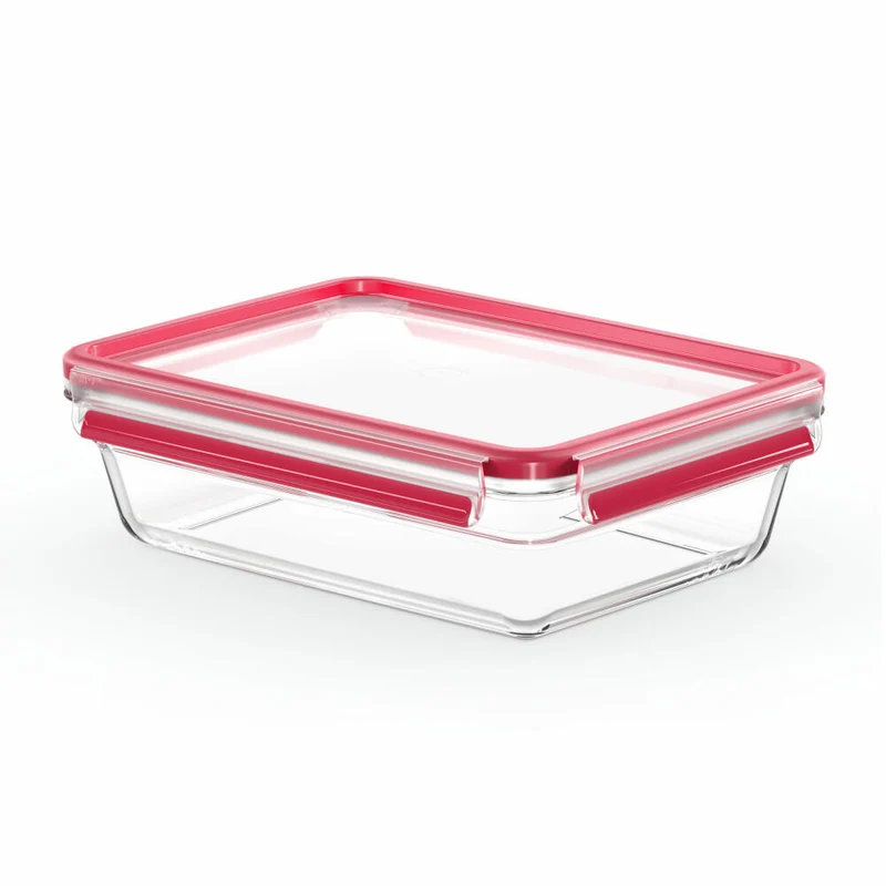 EMSA Clip & Close GLAS Frischhaltedose, Vorratsbehälter, Vorratsdose, Transparent / Rot, 2 L, N10411