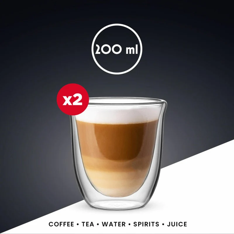 Bialetti Glasbecherset Firenze, 2er Set, Doppelwandig, Kaffeetasse, Becher, Tasse, 200 ml, DBW012