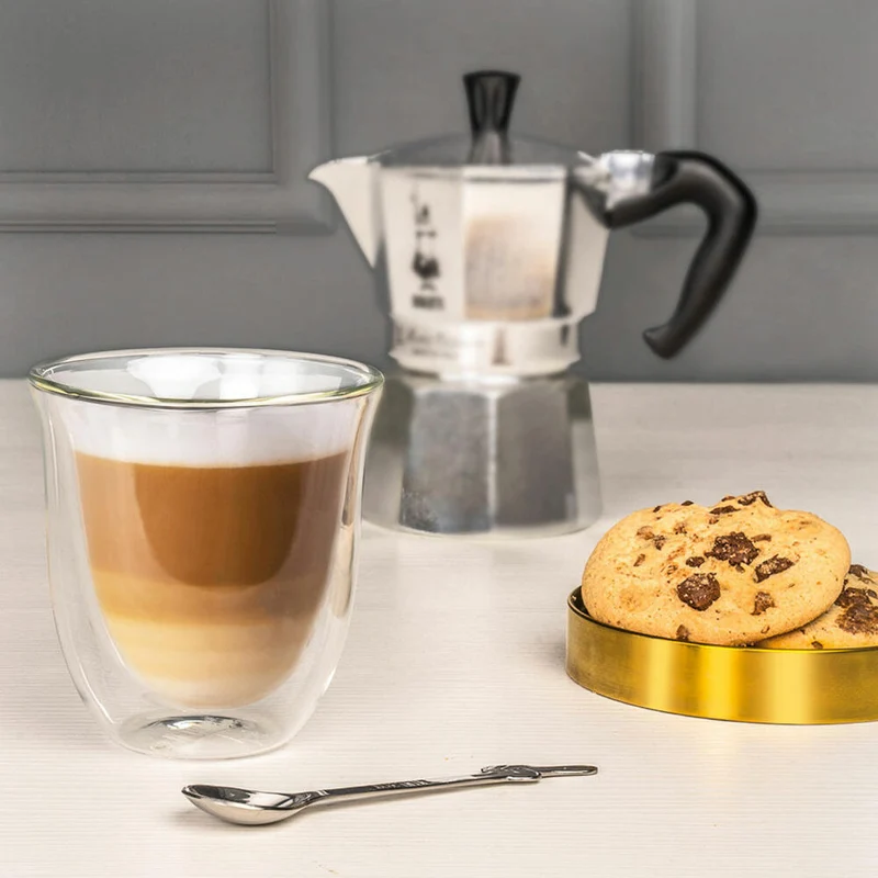 Bialetti Glasbecherset Firenze, 2er Set, Doppelwandig, Kaffeetasse, Becher, Tasse, 200 ml, DBW012