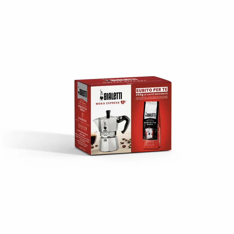 Bialetti Espressokocher Moka Express, für 3 Tassen, inkl. Perfetto Moka Classico 250 g, Espresso Kocher, Aluminium, 3544