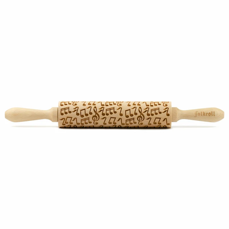 Folkroll Motiv-Teigrolle Musik, medium, 37 cm, Nudelholz, Prägerolle, Muster, Rolle, Buchenholz, 892509