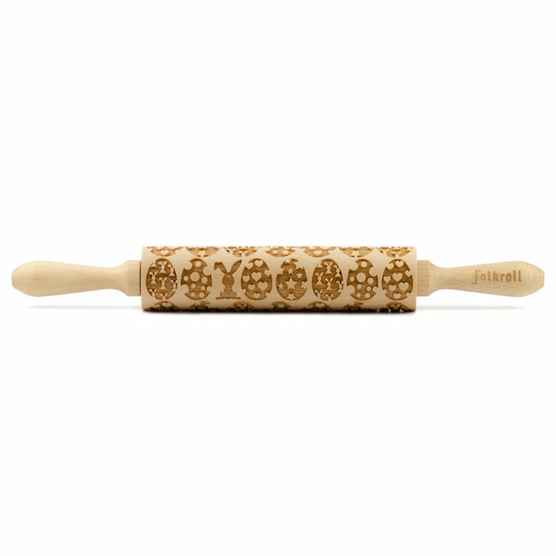 Folkroll Motiv-Teigrolle Happy Easter, medium, 37 cm, Nudelholz, Prägerolle, Muster, Rolle, Buchenholz, 892530