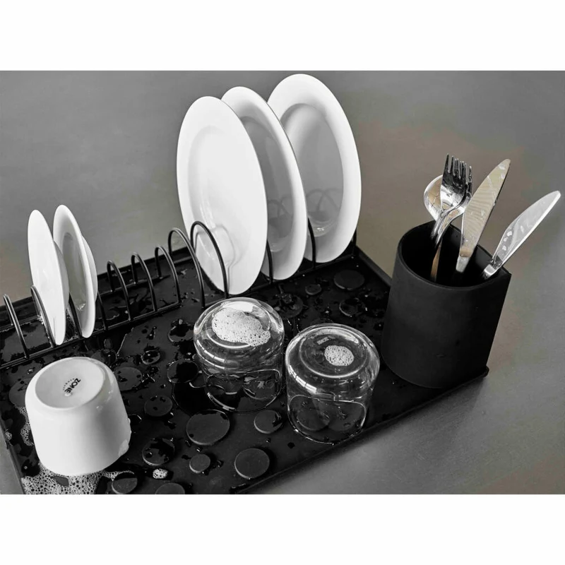 Zone Denmark Abtropfunterlage-Set DIISH, 4-tlg., Geschirrablage, Abtropfmatte, Abtropfgestell, Silikon / Metall, Black, 26658