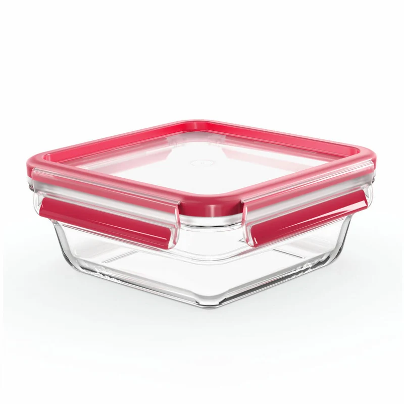 EMSA Clip & Close GLAS Frischhaltedose, Vorratsbehälter, Vorratsdose, Transparent / Rot, 0.8 L, N10414