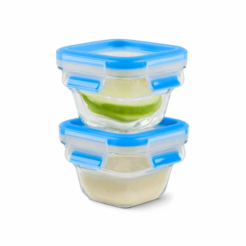 EMSA Clip & Close GLAS Frischhaltedosen, 3er Set, Frischhaltedose, Vorratsbehälter, Vorratsdose, Transparent / Blau, 0.18 L, N10507