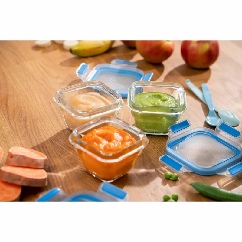 EMSA Clip & Close GLAS Frischhaltedosen, 3er Set, Frischhaltedose, Vorratsbehälter, Vorratsdose, Transparent / Blau, 0.18 L, N10507