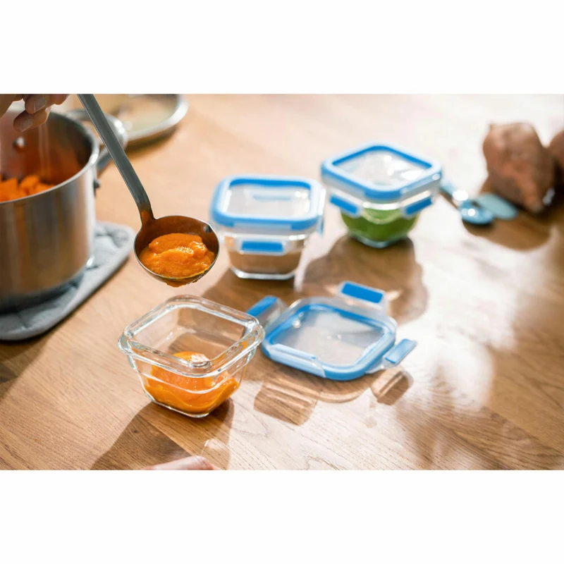 EMSA Clip & Close GLAS Frischhaltedosen, 3er Set, Frischhaltedose, Vorratsbehälter, Vorratsdose, Transparent / Blau, 0.18 L, N10507