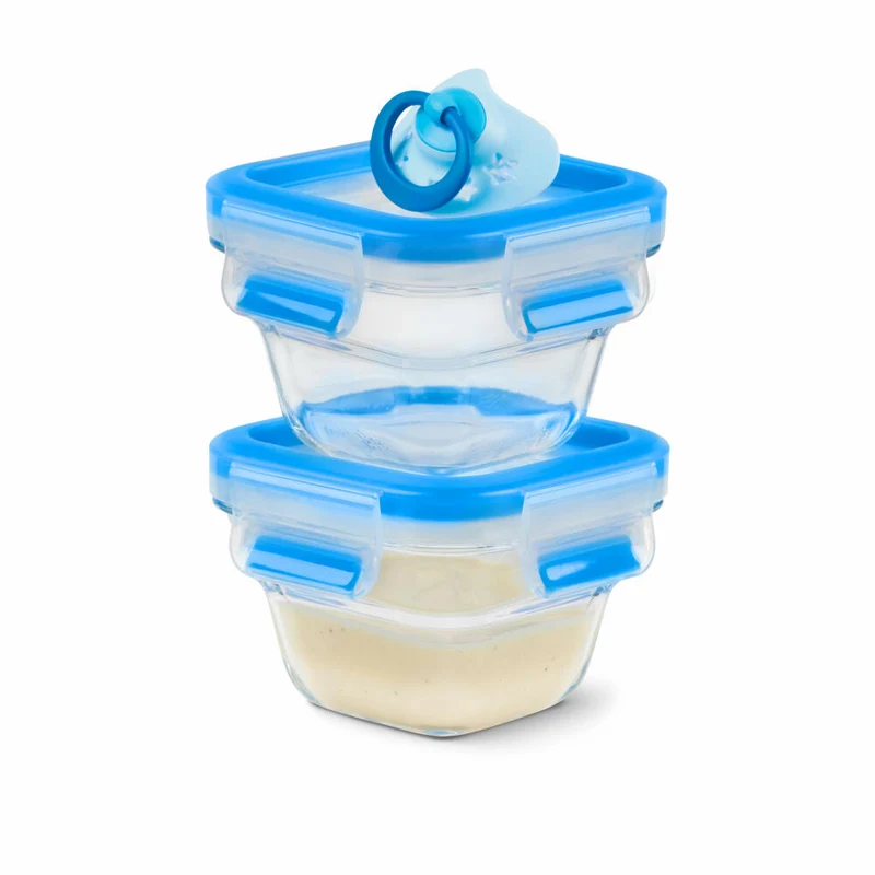 EMSA Clip & Close GLAS Frischhaltedosen, 3er Set, Frischhaltedose, Vorratsbehälter, Vorratsdose, Transparent / Blau, 0.18 L, N10507