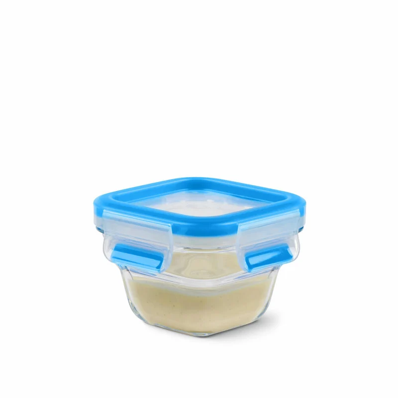 EMSA Clip & Close GLAS Frischhaltedosen, 3er Set, Frischhaltedose, Vorratsbehälter, Vorratsdose, Transparent / Blau, 0.18 L, N10507