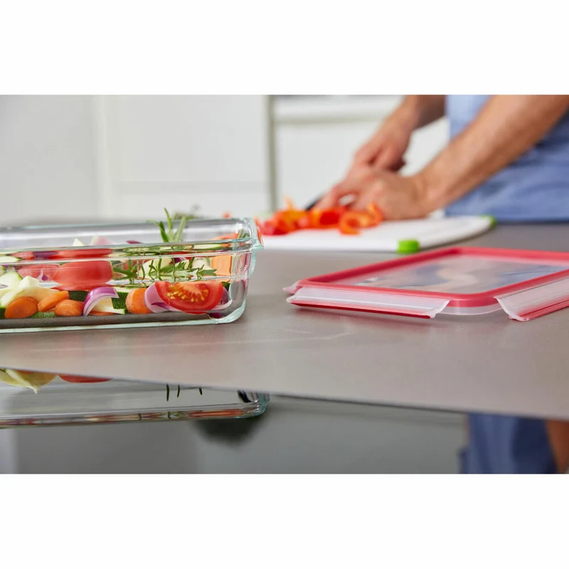 EMSA Clip & Close GLAS Frischhaltedosen, 3-tlg., Frischhaltedose, Vorratsbehälter, Vorratsdose, Transparent / Rot, 0.18 L / 0.45 L / 1.3 L, N10508