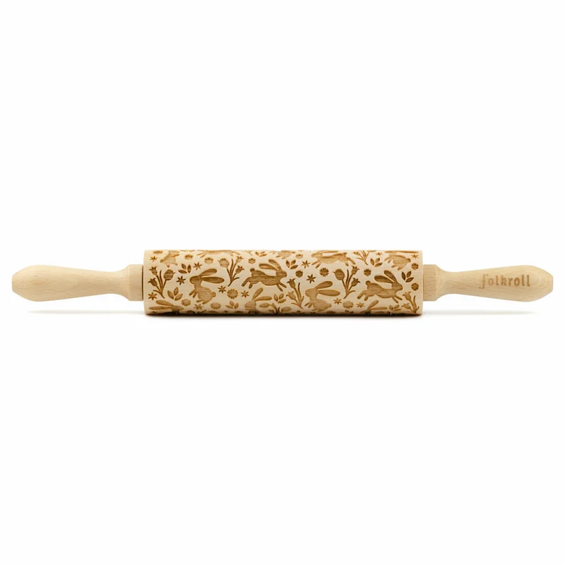 Folkroll Motiv-Teigrolle Ostermix, medium, 37 cm, Nudelholz, Prägerolle, Muster, Rolle, Buchenholz, 892554