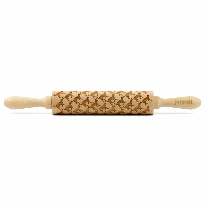 Folkroll Motiv-Teigrolle Stubentiger, medium, 37 cm, Nudelholz, Prägerolle, Muster, Rolle, Buchenholz, 892578