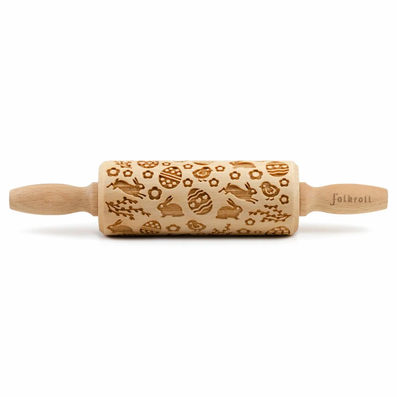 Folkroll Motiv-Teigrolle Ostermix, junior, 23 cm, Nudelholz, Prägerolle, Muster, Rolle, Buchenholz, 892592