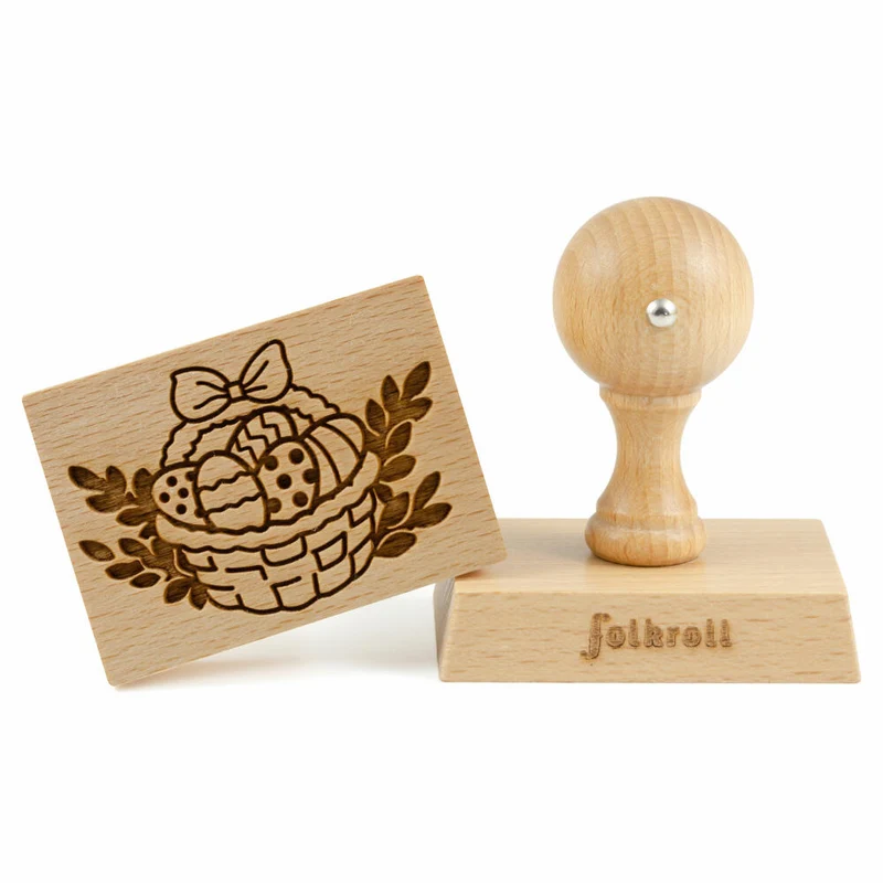 Folkroll Motiv-Keksstempel Osterkorb, 70x50 mm, Cookiestempel, Backstempel, Keks, Stempel, Buchenholz, 892714