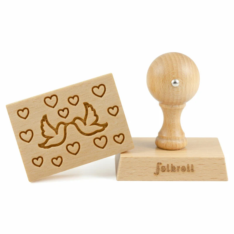 Folkroll Motiv-Keksstempel Herz Tauben, 70x50 mm, Cookiestempel, Backstempel, Keks, Stempel, Buchenholz, 892721